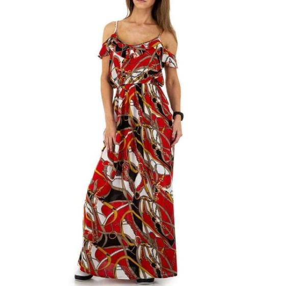 Langes helles Kleid mit dünnen roten Trägern - S/M