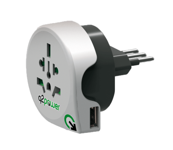 q2power EARTHED TRAVEL ADAPTER WORLD TO ITALY WITH USB