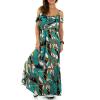Long light dress with thin green straps S/M