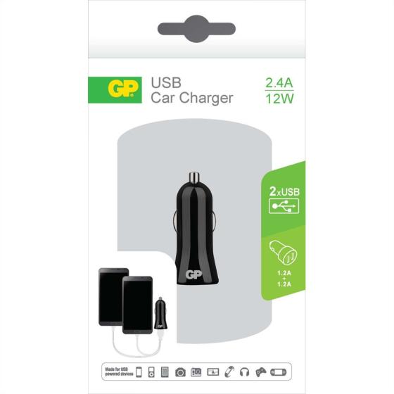 GP Batteries Car Charger CC21, 2x USB