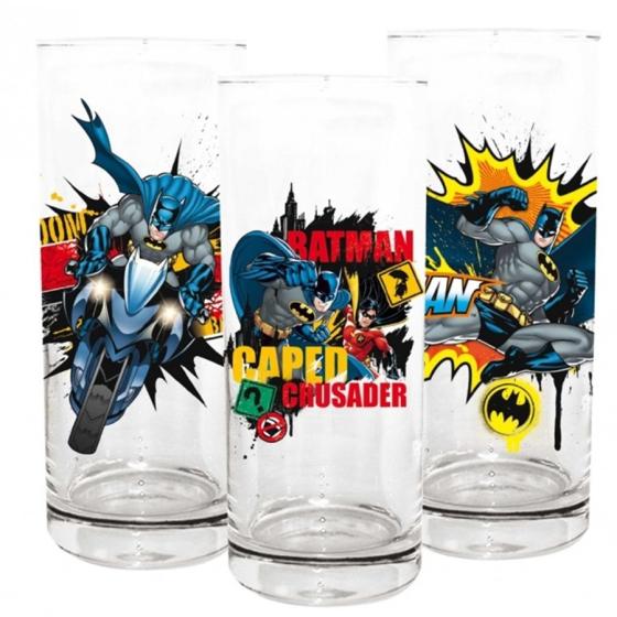 3 printed juice glasses Batman