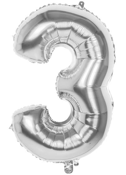 Ballon aluminium numéro 3 argent métallisé 86cm