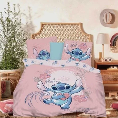 DISNEY - Parure de lit Stitch Pink Love 100% Coton